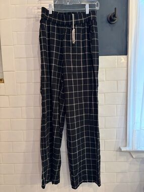 Marine Layer Black Plaid Windowpane Wide Leg Pants (Alison Tencel Trouser)